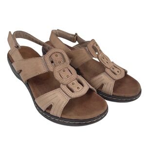 Clarks Womens Collection Leisa Janna Sandal Tan Leather Comfort Wide 7.5W